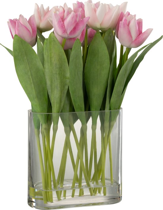 J-Line Tulpen In Vaas Ovaal - kunststof/glas - roze