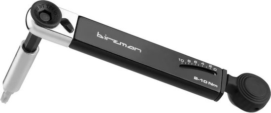 Zwarte Birzman momentsleutel met een opzetstuk en een schaal van 2-10 Nm.