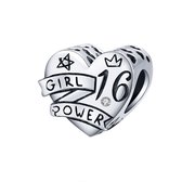 Sweet 16 girl hart bedel | Girl power bead | bedels beads cadeau | Zilverana | geschikt voor alle bekende merken | 925 zilver | moederdag