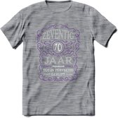 70 Jaar Legendarisch Gerijpt T-Shirt | Paars - Grijs | Grappig Verjaardag en Feest Cadeau Shirt | Dames - Heren - Unisex | Tshirt Kleding Kado | - Donker Grijs - Gemaleerd - M