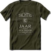 80 Jaar Legendarisch Gerijpt T-Shirt | Donkergrijs - Grijs | Grappig Verjaardag en Feest Cadeau Shirt | Dames - Heren - Unisex | Tshirt Kleding Kado | - Leger Groen - M