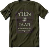 10 Jaar Legendarisch Gerijpt T-Shirt | Paars - Grijs | Grappig Verjaardag en Feest Cadeau Shirt | Dames - Heren - Unisex | Tshirt Kleding Kado | - Leger Groen - XL
