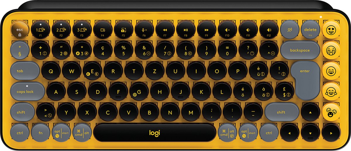 Logitech POP Keys Wireless Mechanical Keyboard With Emoji Keys toetsenbord RF-draadloos + Bluetooth QWERTZ Zwitsers Zwart, Grijs, Geel
