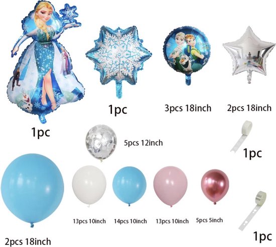 60 delig ballonpakket Frozen / Elsa met cijfer 4