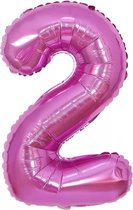 cijfer ballon - 2 Jaar - folie ballon- 80 cm- Roze