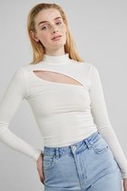 Pieces T-shirt Pchazel Ls Cut Out High Neck Bc 17121831 Bright White Dames Maat - L