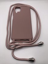 Siliconen Backcover met Koord - Geschikt voor Samsung Galaxy A12 - Premium Kwaliteit TPU Siliconen backcover - Oudroze