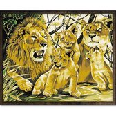 Eagle® Diamond Painting Volwassenen - Leeuwen met Welpen - 50x40cm - Vierkante Steentjes