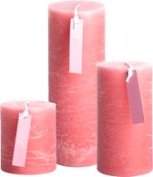 Cactula bijzonder mooie roze stompkaarsen set van 3 6.8 x 8 x 13 en x 19 cm