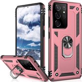 Samsung Galaxy S22 Ultra Hoesje Roségoud - Anti-Shock Hybrid Armor met Kickstand Ring