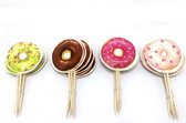 Cupcake Decoratie - Donut - Taarttopper - Prikkers - 12 stuks