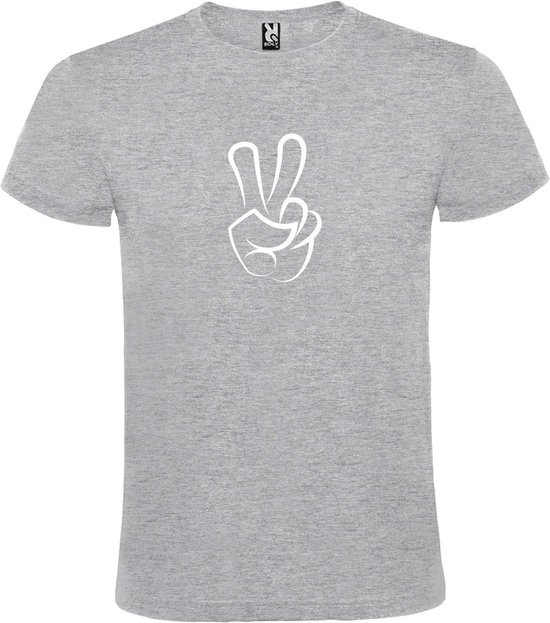Grijs  T shirt met  "Peace  / Vrede teken" print Wit size XL