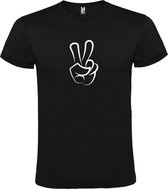 Zwart  T shirt met  "Peace  / Vrede teken" print Wit size S