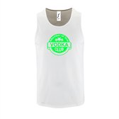 Witte Tanktop sportshirt met "Member of the Vodka club" Print Neon Groen Size XL