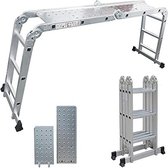 Multifunctionele Aluminium Ladder | 4 x 3 Sporten met 2 Steigerplaten, Tot 150 kg, Totale Lengte 3,6 m | Scharnierladder | Multifunctionele | Tuinladder | ladderframe