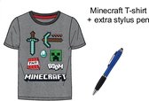 Minecraft T-shirt - Kleur Donkergrijs - 100% Katoen. Maat 140 cm / 10 jaar + EXTRA 1 Stylus Pen.