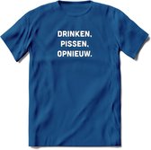 Drinken Pissen Opnieuw Bier T-Shirt | Unisex Kleding | Dames - Heren Feest shirt | Drank | Grappig Verjaardag Cadeau tekst | - Donker Blauw - S