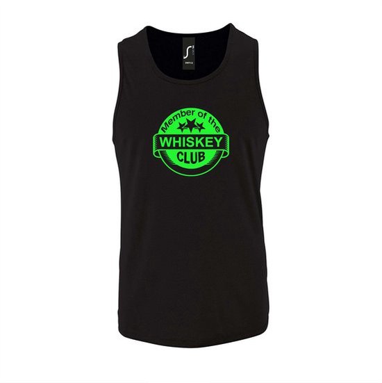 Zwarte Tanktop sportshirt met "Member of the Whiskey club" Print Neon Groen Size L
