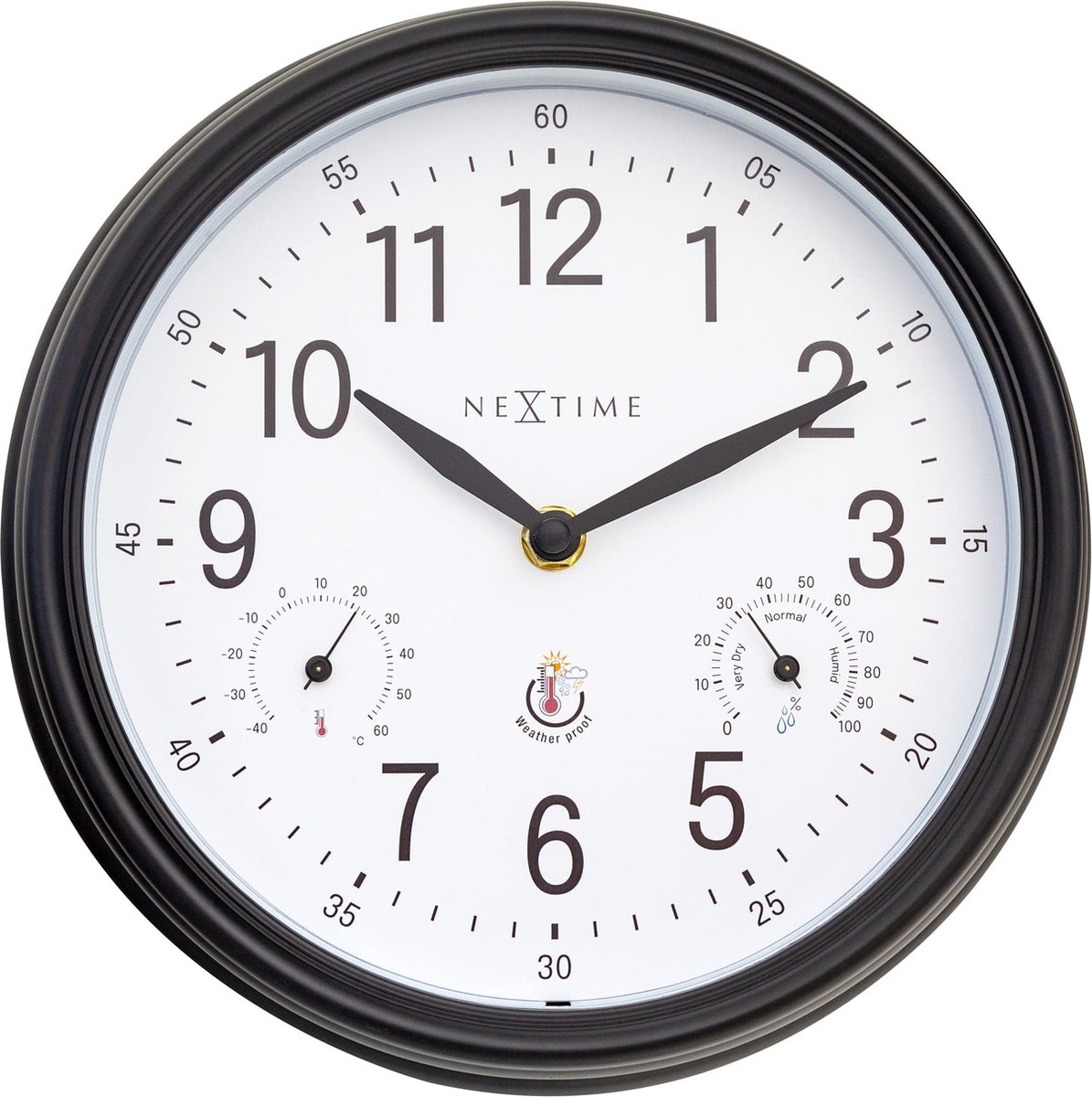 NeXtime Jasmine – Weerstation Wandklok – 23.5 cm – Metaal – Wit – Weerbestendig