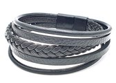 Zwarte herenarmband met meerdere stroken imitatieleer en metalen sluiting -  20 cm