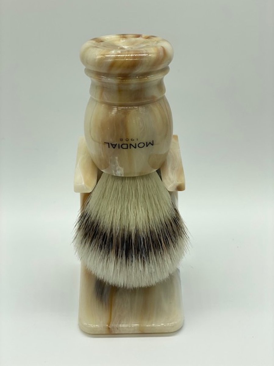 Mondial 1908 scheerset - Scheerkwast Basic Silvertip Fibre - Basic Houder voor scheerkwast - hoornbruin