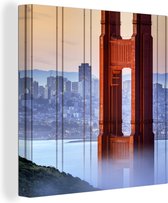 Canvas Schilderij Golden Gate Bridge en San Francisco op de achtergrond - 50x50 cm - Wanddecoratie