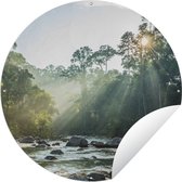 Tuincirkel De zon schijnt op een rivier in een Maleisisch bos - 60x60 cm - Ronde Tuinposter - Buiten