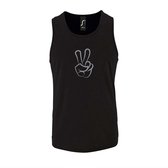Zwarte Tanktop sportshirt met "Peace / Vrede teken" Print Zilver Size M
