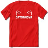 Catsanova - Katten T-Shirt Kleding Cadeau | Dames - Heren - Unisex | Kat / Dieren shirt | Grappig Verjaardag kado | Tshirt Met Print | - Rood - L