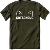Catsanova - Katten T-Shirt Kleding Cadeau | Dames - Heren - Unisex | Kat / Dieren shirt | Grappig Verjaardag kado | Tshirt Met Print | - Leger Groen - S