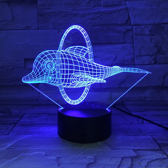 3D Led Lamp Met Gravering - RGB 7 Kleuren - Dolfijn
