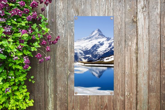 Affiche de jardin Reflet des montagnes enneigées en Suisse dans un lac - 30x60 cm - Toile jardin - Affiche extérieure