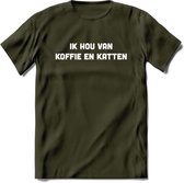 Koffie en Katten Love - Katten T-Shirt Kleding Cadeau | Dames - Heren - Unisex | Kat / Dieren shirt | Grappig Verjaardag kado | Tshirt Met Print | - Leger Groen - XXL