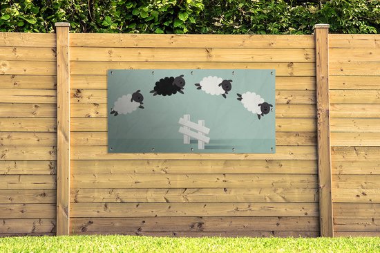 Affiche de clôture mouton sautant - 200x100 cm - Toile de jardin