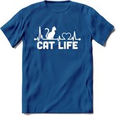 Cat Life - Katten T-Shirt Kleding Cadeau | Dames - Heren - Unisex | Kat / Dieren shirt | Grappig Verjaardag kado | Tshirt Met Print | - Donker Blauw - XL