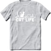 Cat Life - Katten T-Shirt Kleding Cadeau | Dames - Heren - Unisex | Kat / Dieren shirt | Grappig Verjaardag kado | Tshirt Met Print | - Licht Grijs - Gemaleerd - L