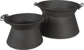 Clayre & Eef Bloempotten Binnen Set van 2 Ø 28*20 cm / Ø 22*16 cm Grijs Ijzer Rond Plantenpot