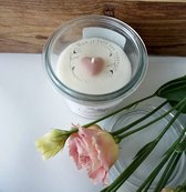 Geurkaars  koolzaadwas - rapeseedwax -duurzame geurkaars Lily Rose  in weckpot met tekst - Mam je bent een topper - Koolzaadwas - Gifts & candle shop - moederdag - verjaardag - bed