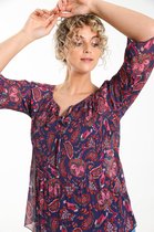 Cassis Dames Plisséhemd met kasjmierprint - Blouse - Maat 44