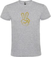 Grijs  T shirt met  "Peace  / Vrede teken" print Goud size M