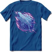 Dieren T-Shirt | Wolf shirt Heren / Dames | Wildlife wolven kleding cadeau - Donker Blauw - L