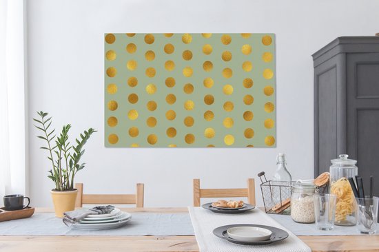 Motif de Luxe de points dorés sur fond vert 120x80 cm - Tirage photo sur toile (Décoration murale salon / chambre)