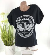 Dames katoenen t- shirt "Vintage California" made in Italy maat 36 38 40 kleur zwart