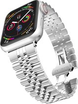 SmartphoneClip® Metaal schakel zilver Bandje geschikt voor Apple Watch 42mm, 44mm, 45mm, en 49 mm (alle generaties)