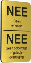 NEE Geen verkopers NEE Geen colportage of geloofsovertuigingen - Brievenbus Sticker - GOUD Look - Zelfklevend - 50 mm x 80 mm x 1,6 mm - YFE-Design
