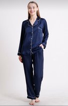 Satijn Dames Pyjamaset Donkerblauw Maat XXL
