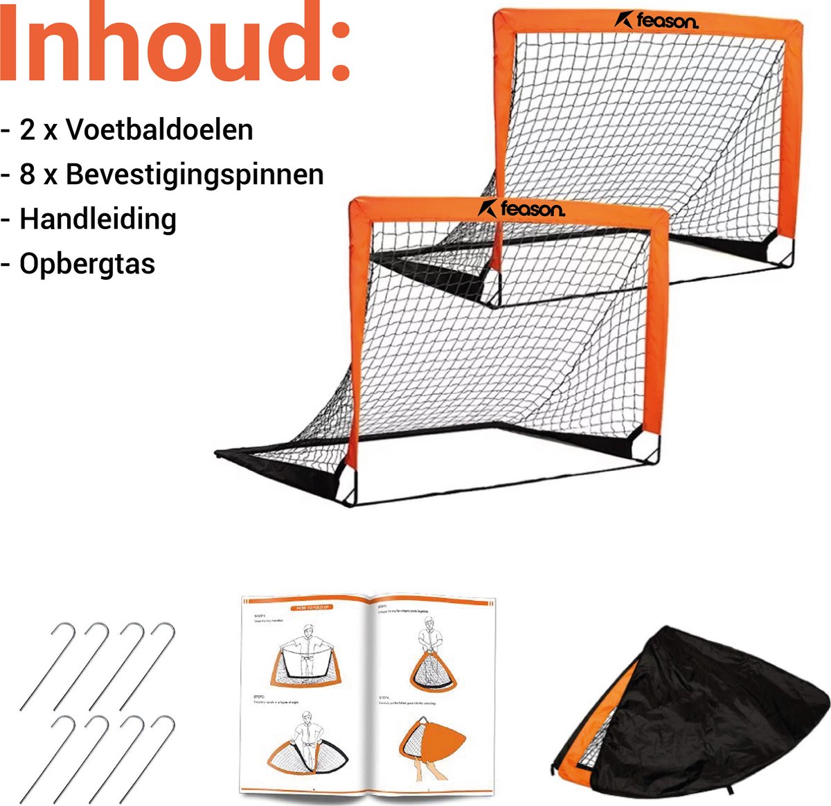 Lot De 2 Buts De Football Pop-Up Pour Enfants Dimples Excel - 152x91 Cm - Filet Dacron Renforcé - Piquets Inclus - Orange