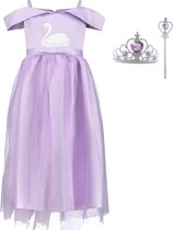 Prinsessenjurk meisje - prinsessen verkleedkleding - maat 134/140 - kroon - toverstaf paars