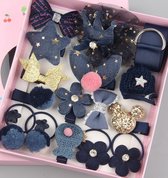 Haar accessoires kind - Blauw - 15 stuks   -Haarelastieken, clipjes, schuifjes, strikjes- Cadeau meisje - Kerstcadeau kind -Haar decoratie - Hii You