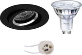 LED Spot Set - Pragmi Aerony Pro - GU10 Fitting - Inbouw Rond - Mat Zwart - Kantelbaar - Ø82mm - Philips - SceneSwitch 827 36D - 1.5W-5W - Warm Wit 2200K-2700K - Dimbaar - BES LED